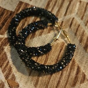 Elegant Black Beaded Hoop Earrings